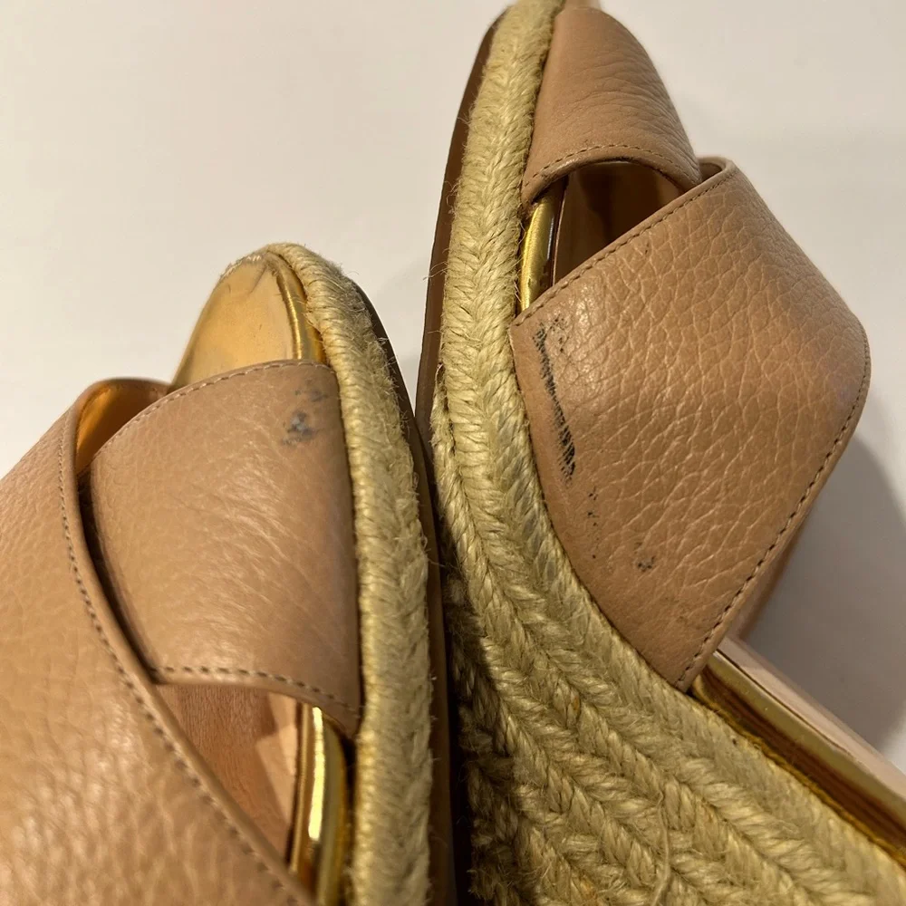 Cole Haan Women's Tan Leather Wedge Sandals‎ Size 8 Preowned